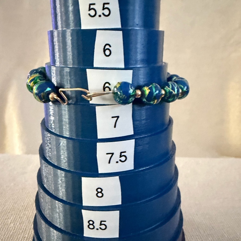Blue and Gold Glass Bead Bracelet with Amber Focal Bead - Picture 5 of 5